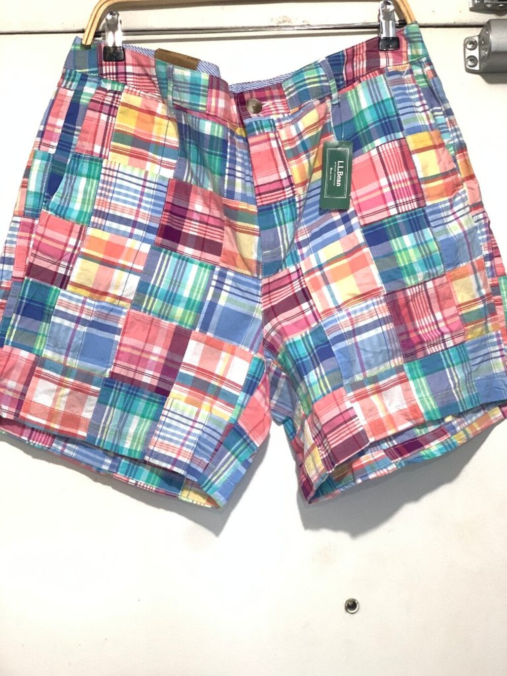 NEW L.L. BEAN MULTICOLOR PATCHWORK PLAID SHORTS SIZE 16